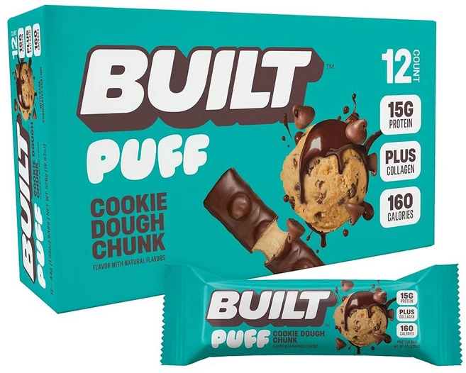 빌드 바 퍼프 프로틴 스모어 청크 15g 단백질 스낵 160칼로리 설탕 9g 텐 프리 제외 12개 카운트, Cookie Dough Chunk Puff, 12 Count (Pack of 1) - 쿠팡