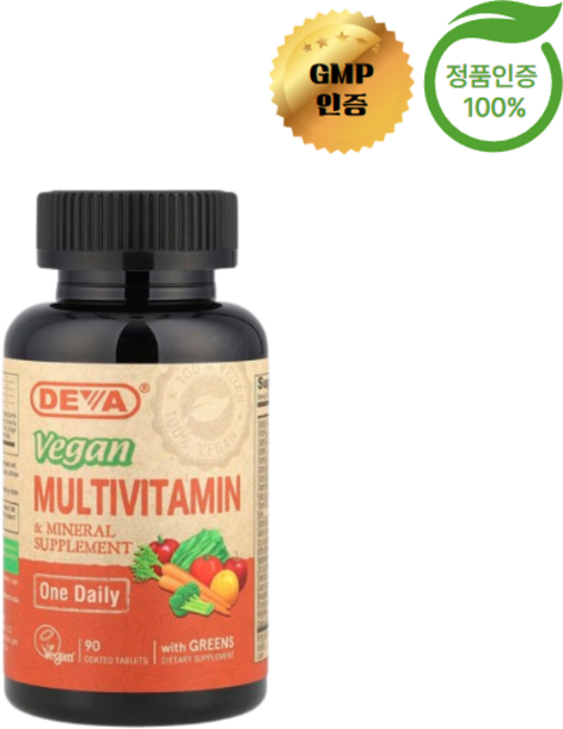 데바 비건 종합비타민 및 미네랄 보충제 코팅 정제 90정, 1개