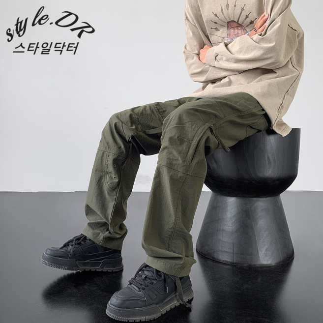 스타일닥터 남성 아웃도어 트레이닝 바지 옆 지퍼 통기 와이드 팬츠 남자조 캐주얼 등산 속건성 방수