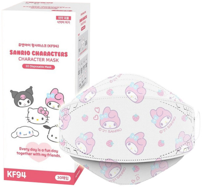 유앤아이 산리오 캐릭터 황사 마스크 소형 KF94, 30매, 1개, 마이멜로디