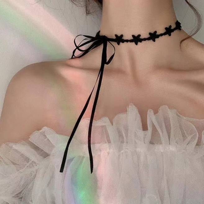 별 포인트 패브릭 블랙 초커 여성 패션 목걸이