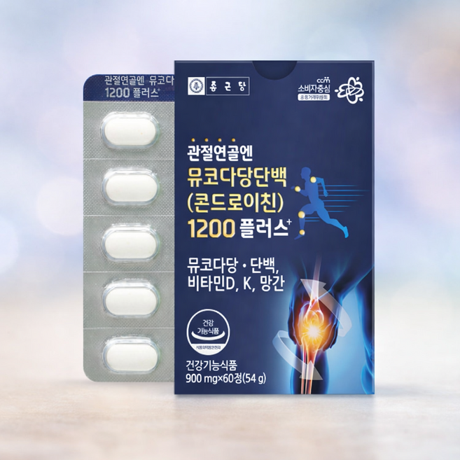 관절연골 영양제 콘드로이친 1200 소연골 무릎 손가락 손목 발목 뮤코다당단백 비타민D 여성 남성 부모님 실버 운동선수, 120정, 1개