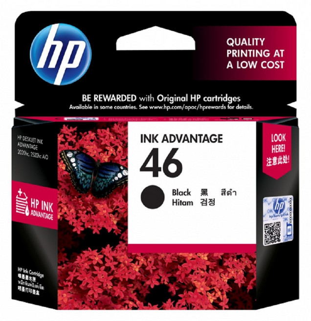 HP 46 INK ADVANTAGE 黑色墨水匣 (CZ637AA) 高品質列印, 黑色, 1個