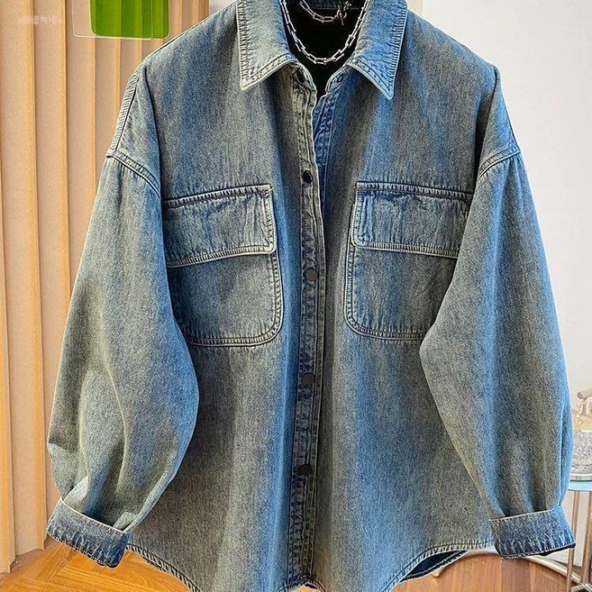 韓系加大碼寬鬆休閒牛仔襯衣外套