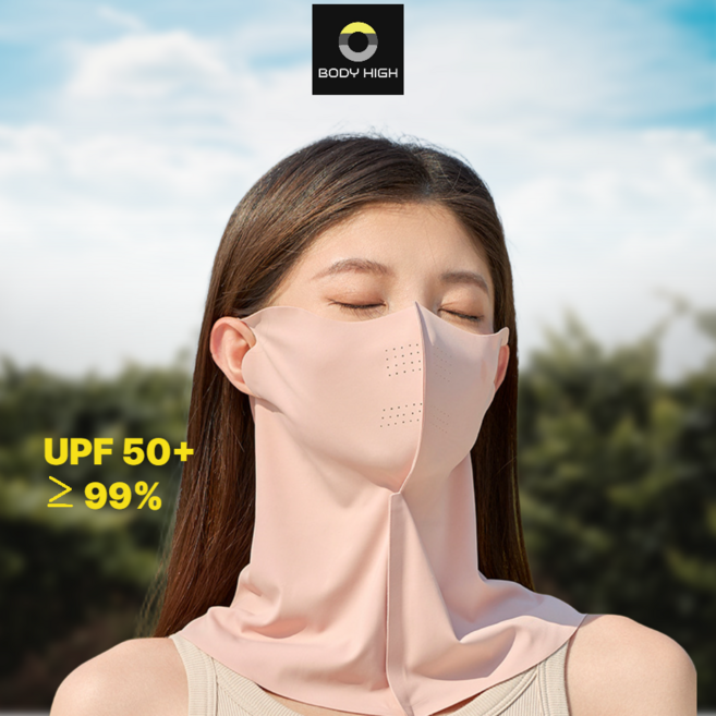 [바디하이] 자외선 차단 마스크 파크골프 라이딩 러닝 등산 2P, 블랙+핑크