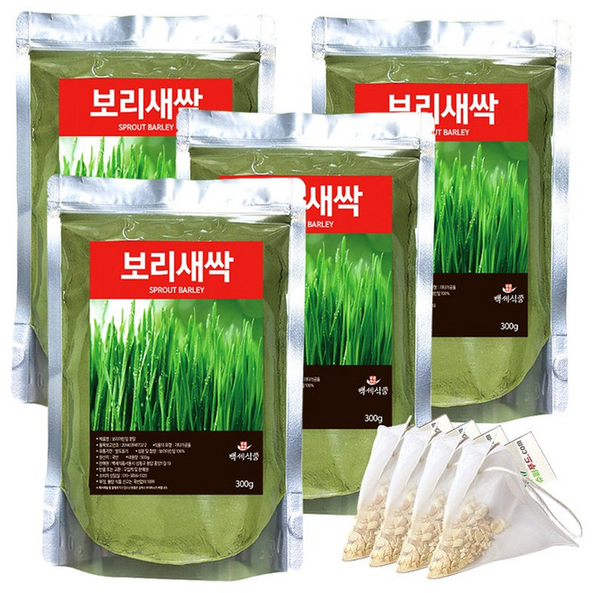 국내산 새싹보리 분말 폴리코사놀 보리 새싹 가루 국산 + 슈퍼푸드.com 연자육 티백, 4세트, ( 팩 300g + 1g )