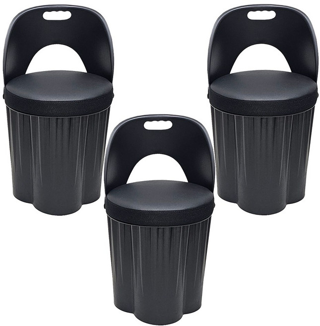 천하퍼니처 국내생산 수납 스툴의자 고깃집 옷보관 깡통의자 바디 블랙, 블랙/블랙, 3개