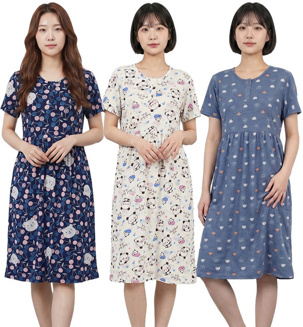 까실이 캐릭터 반팔원피스 여성 쿨 아이스 파자마 홈웨어 여름 잠옷 원피스