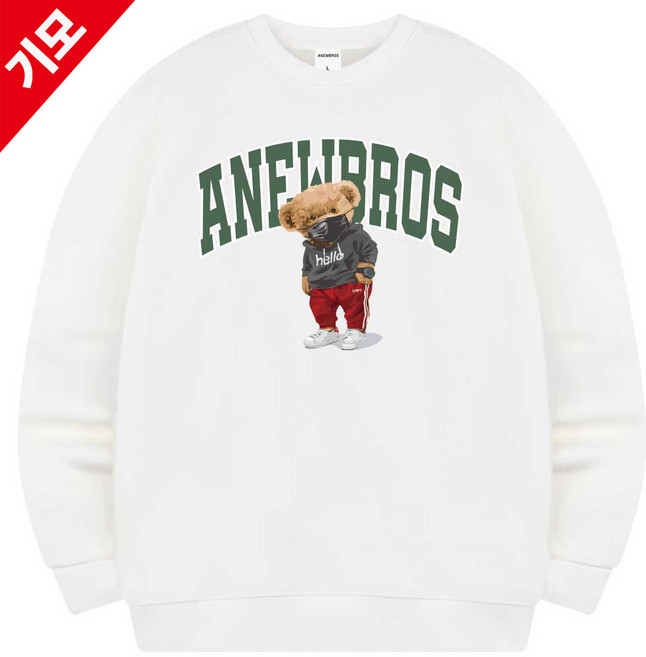 서프런던 마스크베어리 오버핏 빅사이즈 기모 맨투맨 ZAMD_0001