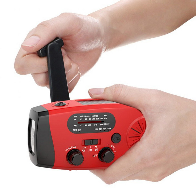 [쇼핑온TV] 재난방지 무선 멀티 라디오 자가발전 크랭크라디오, 레드, 재난방지라디오