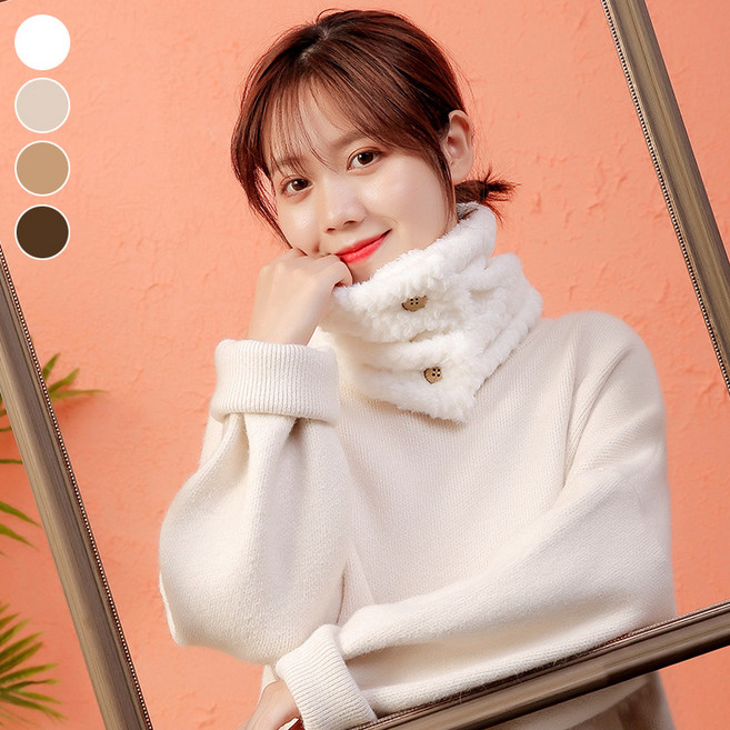 방한 겨울아이템 목도리 와플무늬 퍼 투버튼 두가지스타일 넥워머