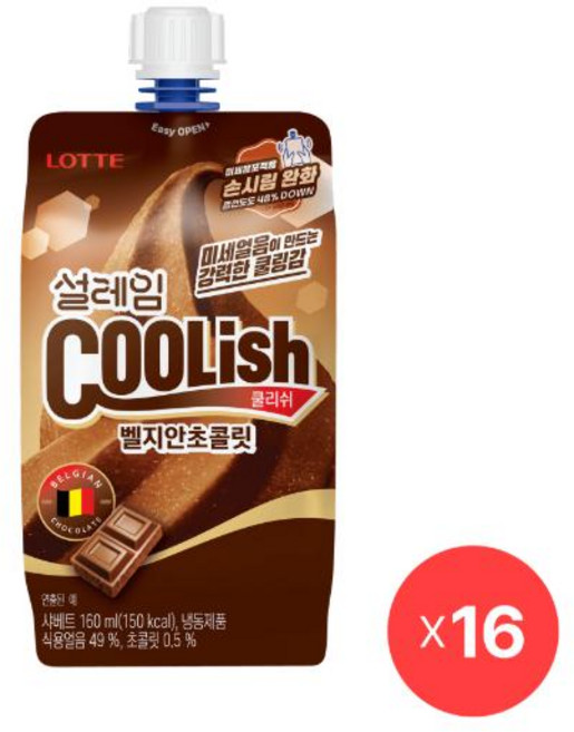 롯데 설레임 쿨리쉬 벨지안초콜릿 16개, 2세트, 160ml
