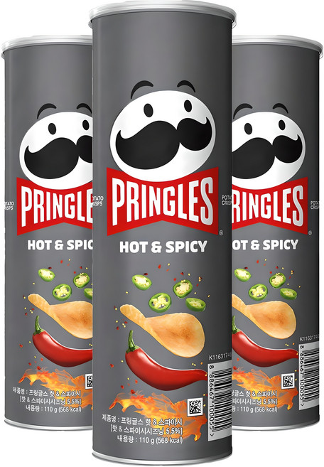 프링글스 핫 & 스파이시 감자칩, 110g, 3개