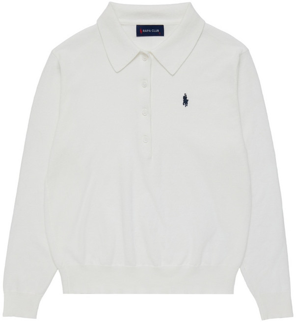 라파클럽 여성 카라 긴팔 니트 스웨터 무지 자수 로고