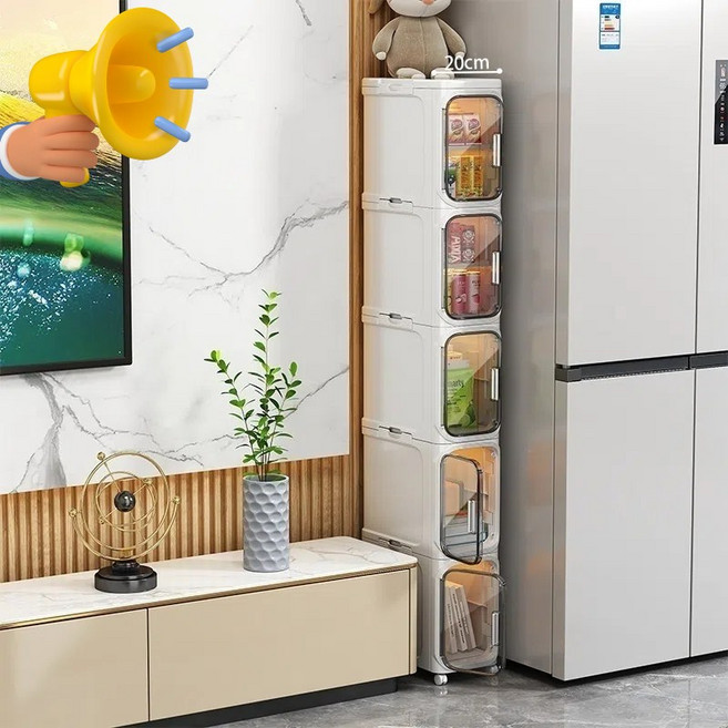 BangPang 이동식 슬림 틈새수납장 이동식 틈새 선반 냉장고틈새수납장, 흰색/5단