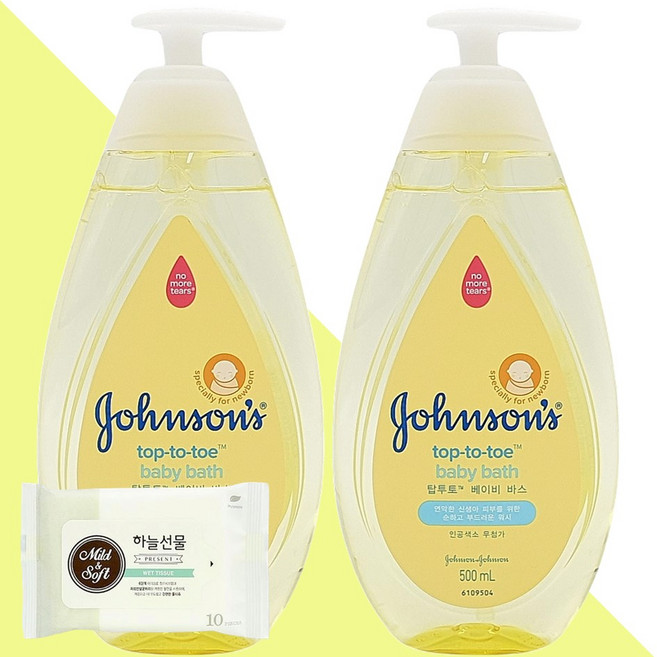 존슨즈 탑투토 베이비 바스 500ml 2개(+휴대용 물티슈 1개), 2개