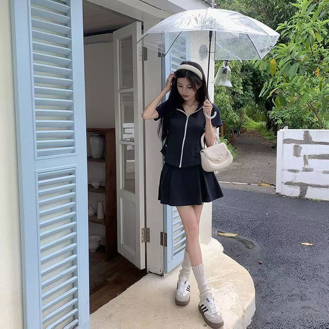 style dr 여성 여름투피스 집업 후드티 +스커트 셋업 빅사이즈 트레이닝세트