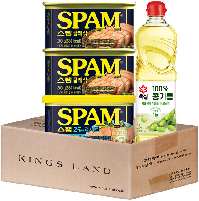 (킹스랜드) 스팸 (클래식200g 2+25%라이트200g 1)+콩기름 0.5L, 200g