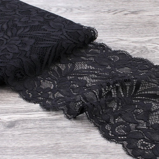 할로우 아웃 플라워 레이스 원단 신축성 있는 리본 DIY 의류 바느질 수제 공예 테이프 15cm 폭 로트당 2 미터, 2 Meters Length, Black