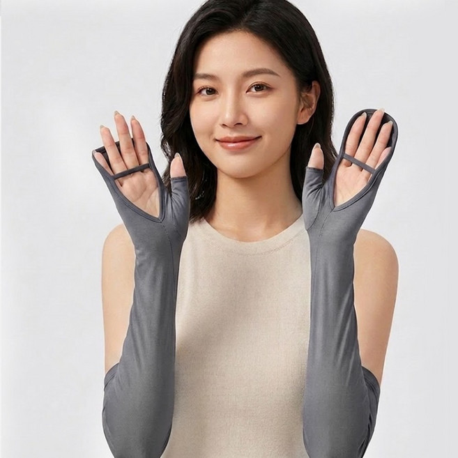 하루꿈 자외선차단 냉감 쿨링 롱 팔토시 장갑 라이딩 자전거 골프 낚시 등산 운전용 스마트폰 터치 얇은 여름 장갑, 1세트, 다크 그레이