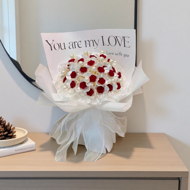 APOIO DIY 21송이 장미 꽃다발 만들기 키트 세트 기념 선물, 1세트, 레드