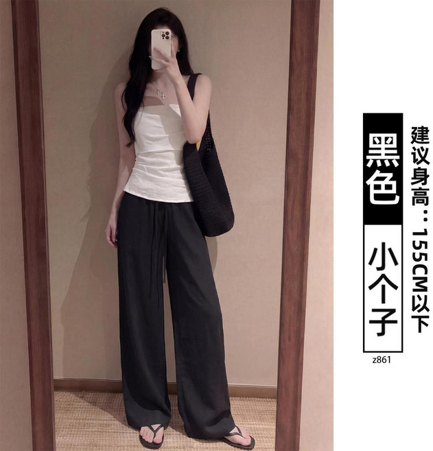 夏季薄款休閒寬鬆大碼直筒亞麻褲子 藏青色小個子