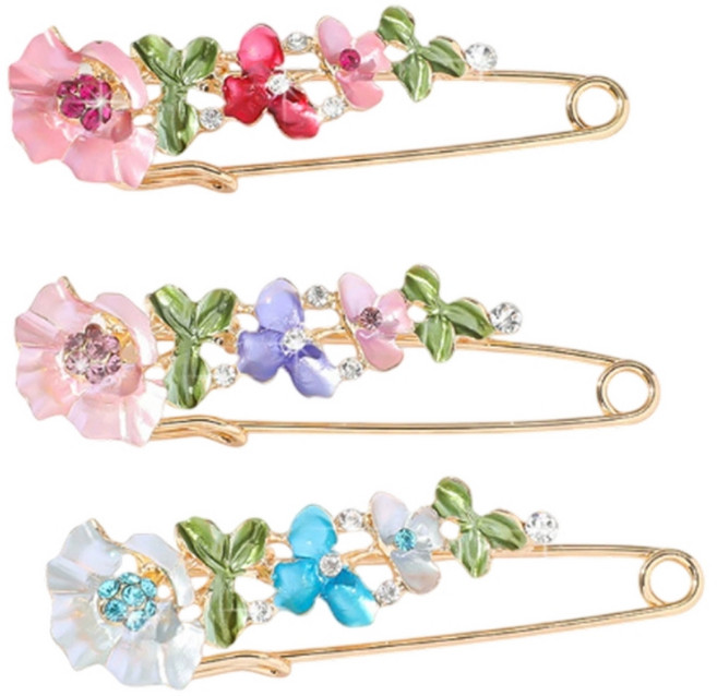 옷핀 브로치 옷수선 장식 매너 포인트 3종, 3개, 혼합색상