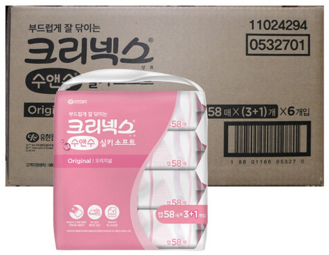 수앤수 실키소프트 물티슈 캡58매X3입X6팩, 43g, 58매, 18개