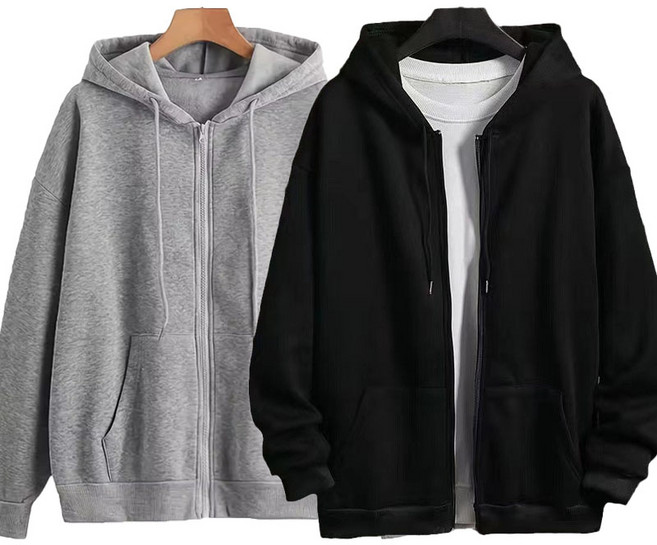 1+1 남자 심플 긴팔 후드티 맨투맨 오버핏 무지 후드집업 빅사이즈 트레이닝복 기모 두꺼운 데일리 캐주얼 상의 루즈핏 학생 아우터 상의