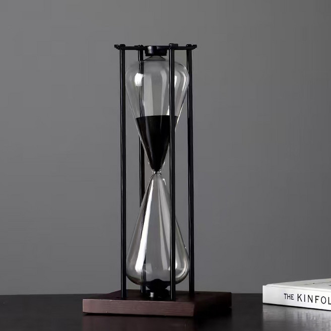 28cm 대형 미니멀 60분 메탈 모래시계, 블랙