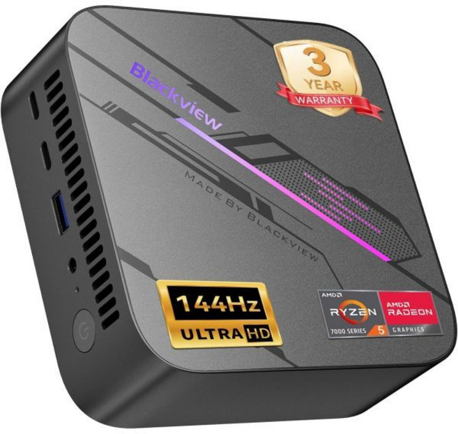 블랙뷰 MP100 미니 PC AMD 라이젠 7430U 3년 보증 최대 144Hz DP+HDMI+타입C 3 디스플레이 데스크탑 라데온 그래픽스 16GB 램 512GB SSD 윈도, R5-7430U/16+512GB