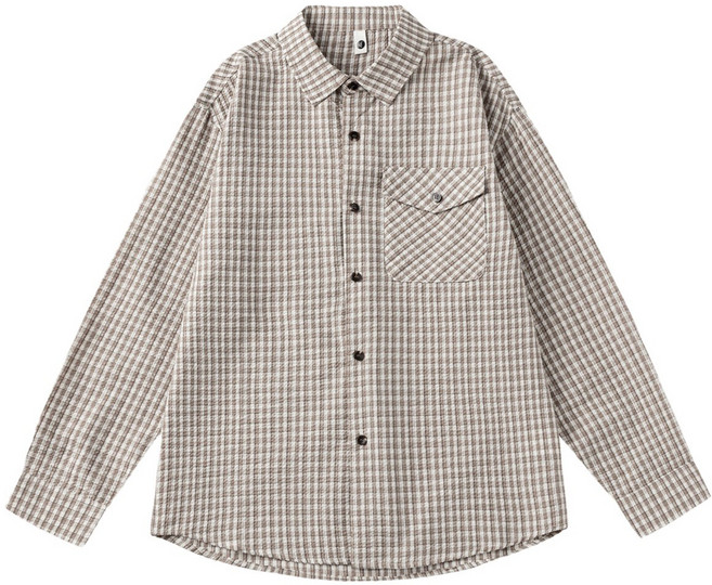 長袖格子襯衫男士美系翻領寬鬆潮流襯衣外套百搭休閒2026春秋新款