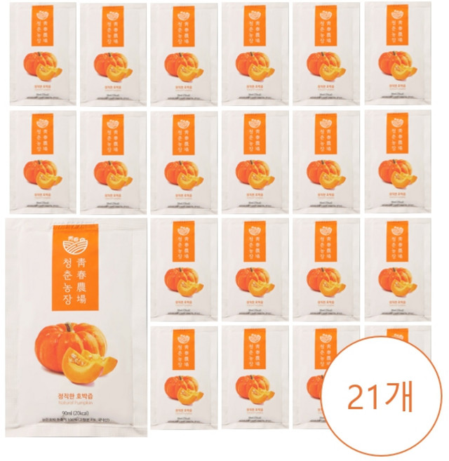청춘농장 정직한 호박즙_국산 늙은호박을 사용 저온추출방식으로 껍질부터 씨앗까지 풍부한 영양을 담은 깔끔하고 담백한 호박즙, 90ml, 21개