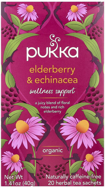 건강이가장중요 Pukka Herbs 유기농 허브차 엘더베리 및 에키네시아 카페인 무함유 20팩 40g(1.41oz) 금방품절이될거에요, PukkaHerbs유기농허브차엘더베리및에키네시아카페인무, 1개, 40g, 20개입