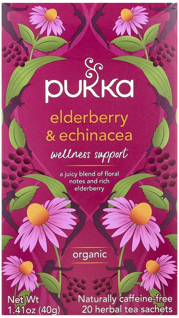 건강이가장중요 Pukka Herbs 유기농 허브차 엘더베리 및 에키네시아 카페인 무함유 20팩 40g(1.41oz) 금방품절이될거에요, PukkaHerbs유기농허브차엘더베리및에키네시아카페인무, 1개, 40g, 20개입 - 쿠팡