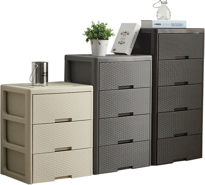 할메이드 라탄 플라스틱 서랍장 3단 4단 5단 대형 수납정리함, 3단 그레이