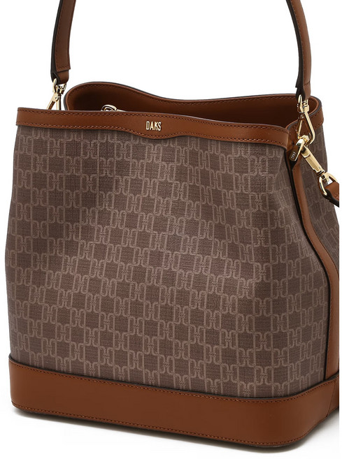 닥스 여성 베이지 가죽 DD 패턴 세인트바넷 크로스백 겸 버킷백 미듐