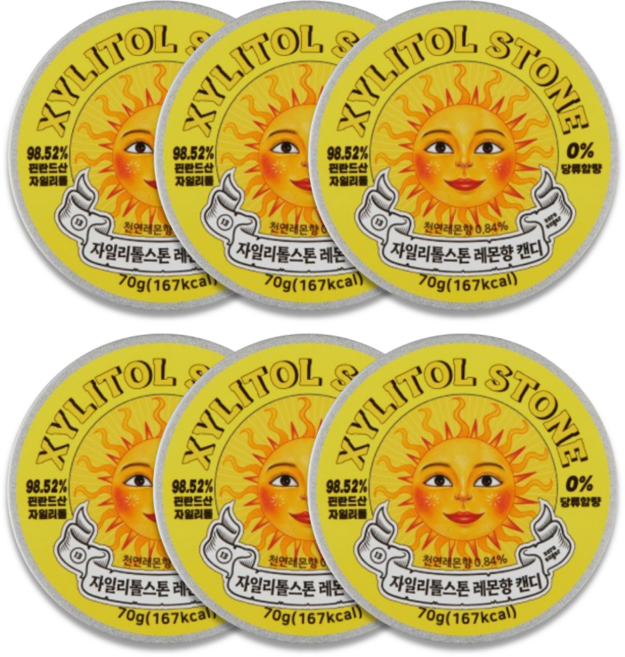 [자일리톨스톤] 자일리톨 무설탕캔디 레몬, 70g, 6개