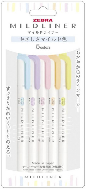 제브라 마일드 라이너 형광펜 트윈 타입 5색 세트, 부드러운M, 1개