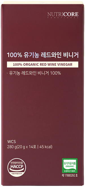 뉴트리코어 100% 유기농 레드와인 비니거 14p, 280g, 1개