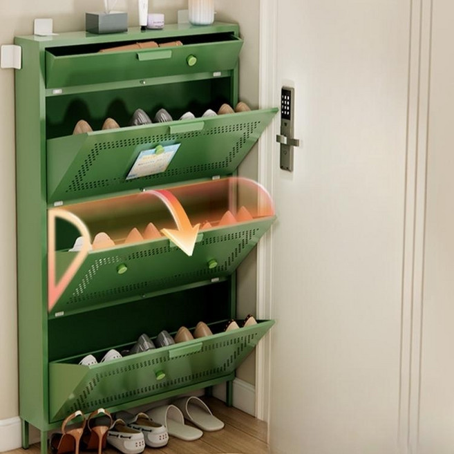 커니 좁은현관 초슬림 신발장 철제 틈새 정리대 수납장 공간활용 원룸 선반장, 올리브그린 / 너비 710mm