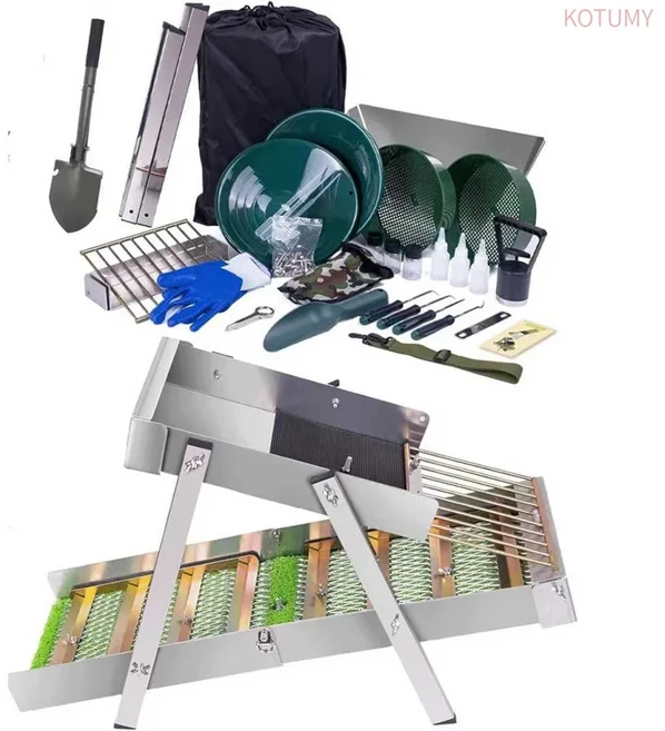 1세트 금 채취 및 탐사 키트(50인치 접이식 슬루스 박스 휴대용 알루미늄 장비 포함), 01 upgrade kit