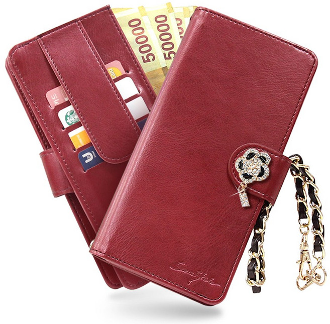 엘리제AM 꽃장식 손목줄 체인 지갑형 휴대폰 케이스