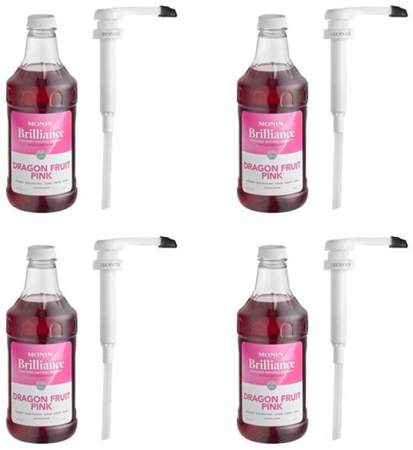 Monin 브릴리언스 드래곤 프루트 핑크 에너지 농축액 플라스틱 병 펌프포함 1.89L 4개, 2세트, 7.5L