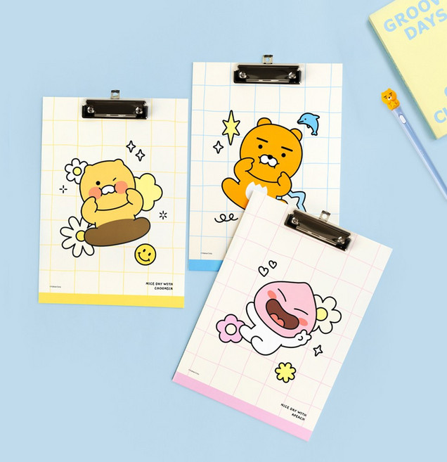 카카오프렌즈 A4 타공 걸이 클립 보드, 2개, 춘식이+라이언