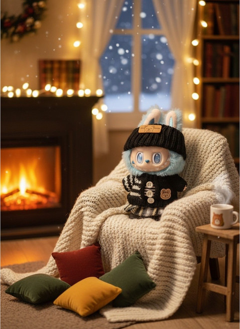 (핑크팝) 라부부 니트룩 신발 포함 4 종 세트 라부부 옷 세트 라부부 꾸미기 라부부 패션 라부부 1 2 3 세대 라부부 신발 라부부 니트 라부부 상의, 1개, 블랙세트+블랙신발