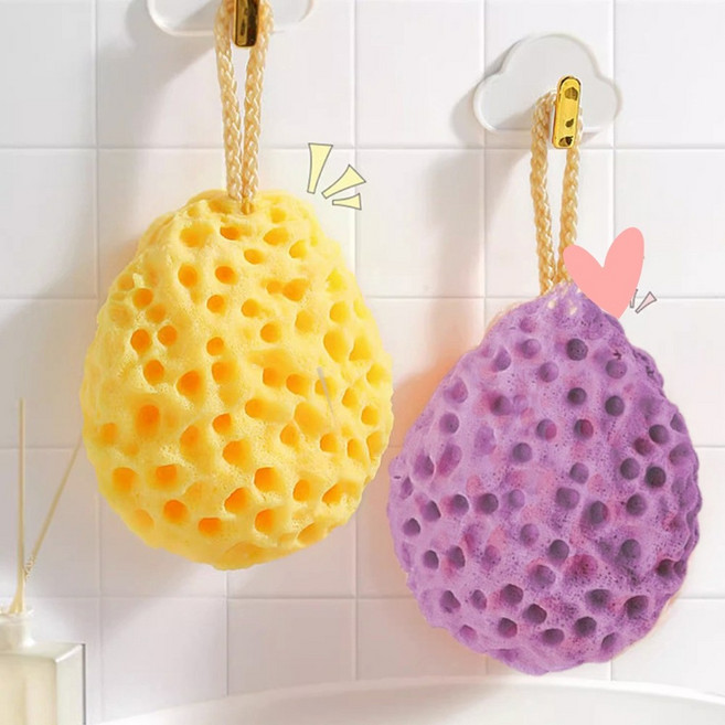 부드러운 아기 목욕 스펀지 저자극 벌집 허니콤 치즈 샤워볼 2P세트, 노랑+보라, 1개