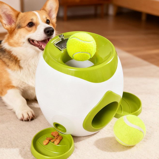 MH 강아지 음식 기계 테니스볼 스낵 공놀이 장난감, 그린, 1개, 120ml