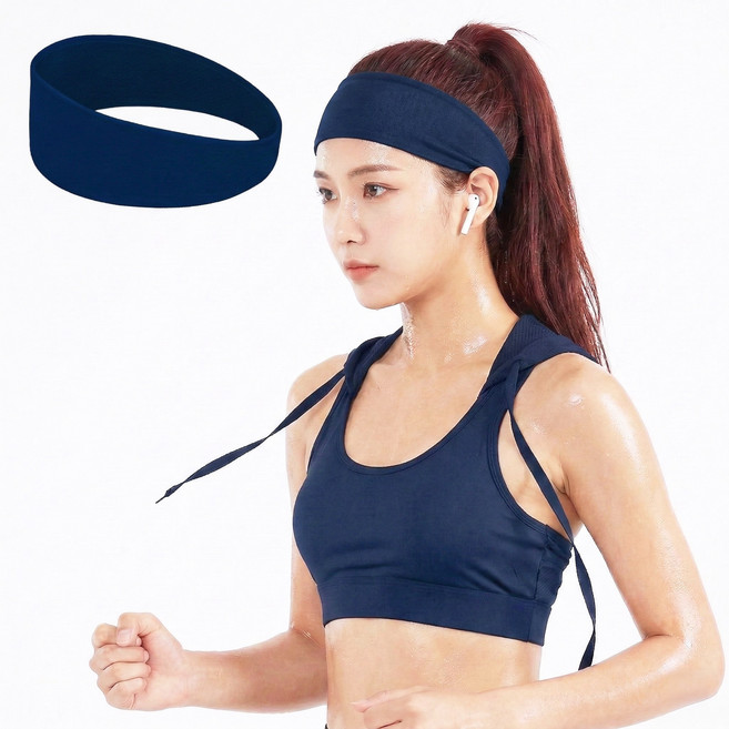 루텐픽 넓고흡수빠른 스포츠 헤어밴드 운동 러닝 헬스 남성 여성 공용 머리밴드 넓은 머리띠, 1개, 메쉬네이비
