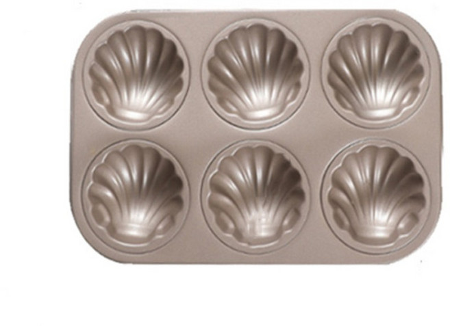 가정용 Nonstick 마들렌 케이크 금형 탄소강 미니 쉘 모양 팬 4/6/9/12 캐비티 샴페인 머핀 쿠키, 02 6 holes, 1개